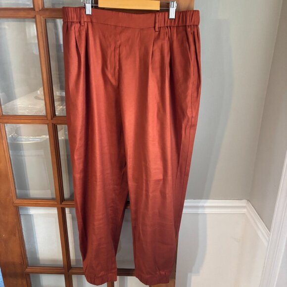 Express Women Linen Ankle High Rise pants. SZ: Large/ Burnt Orange color - Picture 2 of 12
